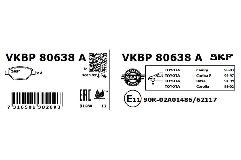 SKF Bremsbelagsatz, Scheibenbremse (VKBP 80638 A)