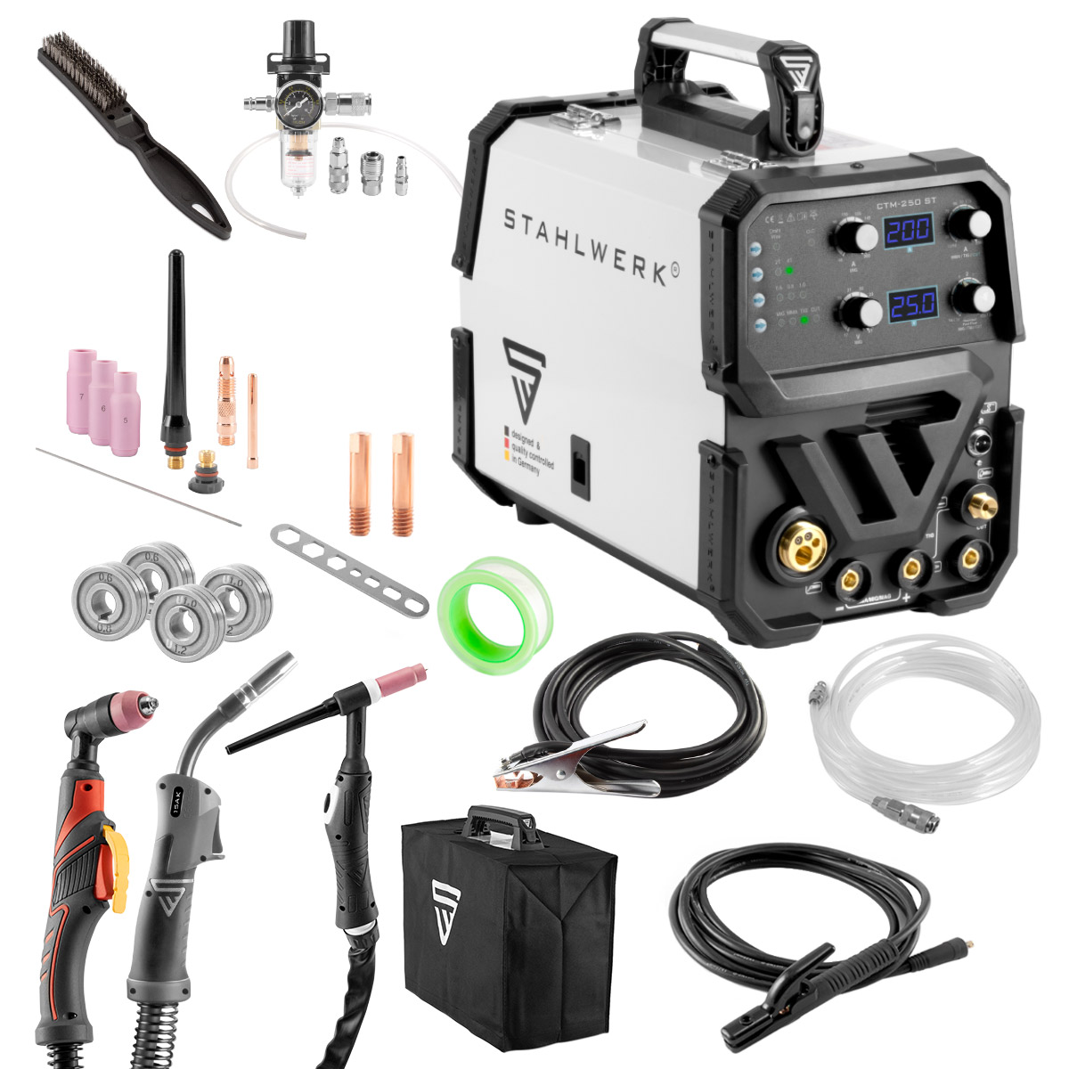 STAHLWERK Kombi-Schweißgerät CTM-250 ST Digital 5-in-1 200 A Vollausstattung