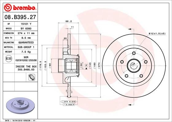 BREMBO Bremsscheibe (08.B395.27)