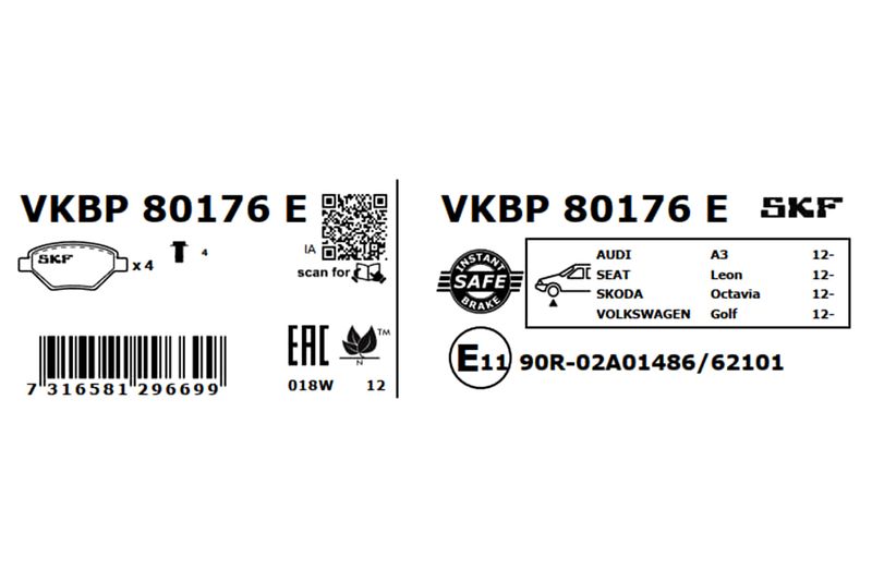 SKF Bremsbelagsatz, Scheibenbremse (VKBP 80176 E)