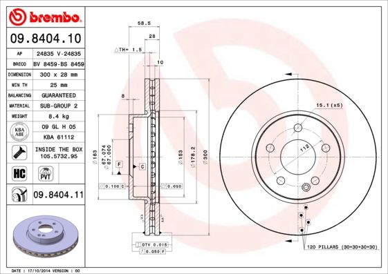 BREMBO Bremsscheibe (09.8404.11) 8020584210338 09.8404.11