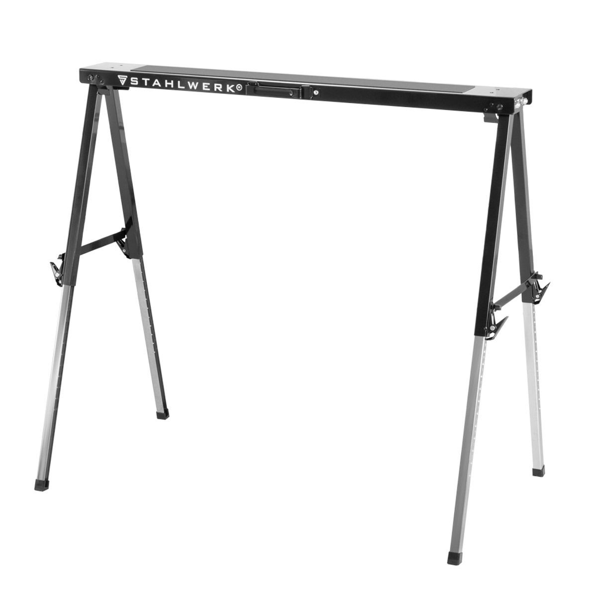 STAHLWERK Sägebock SB-910 ST pulverbeschichteter Metall-Arbeitsbock | Universal-Klappbock | Gerüstbock höhenverstellbar von 645 bis 910 mm mit 150 kg Tragkraft und rutschhemmender Oberfläche