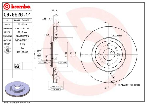 BREMBO Bremsscheibe (09.9626.14)