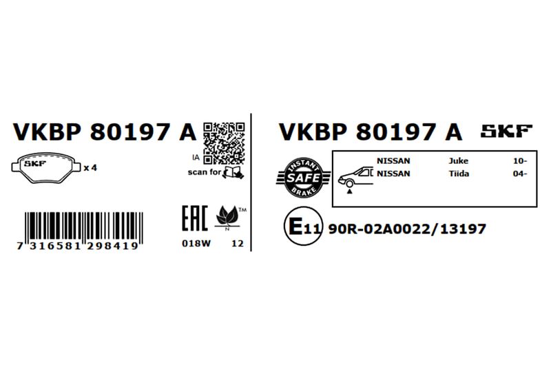 SKF Bremsbelagsatz, Scheibenbremse (VKBP 80197 A)