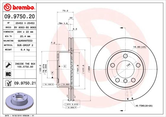BREMBO Bremsscheibe (09.9750.21)
