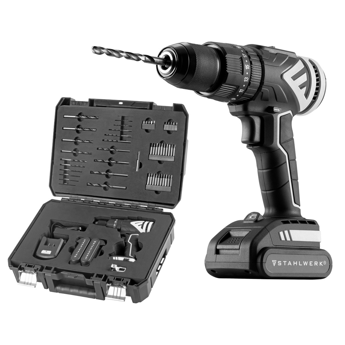 STAHLWERK Brushless Akku Bohrschrauber ASB-20 ST 20V 3 in 1 mit 2 x 2 Ah Akkus