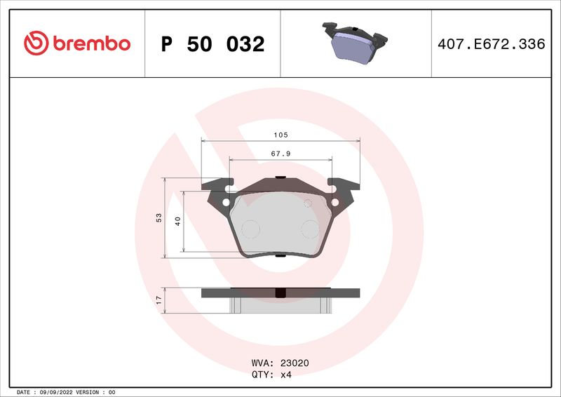 BREMBO Bremsbelagsatz, Scheibenbremse (P 50 032)