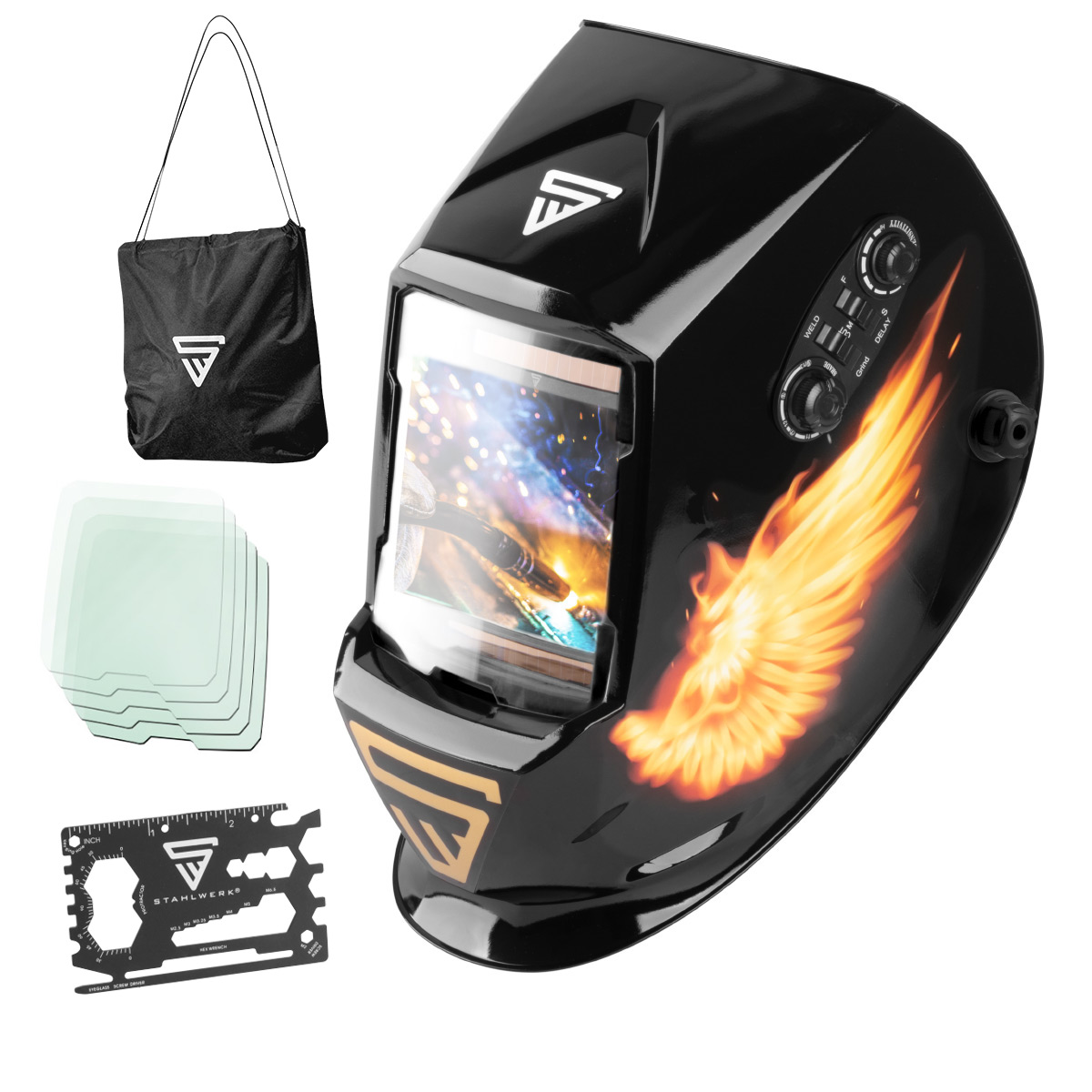 STAHLWERK Automatik Schweißhelm ST-990 SE "Sonderedition Fire" 3 in 1 Real Colour