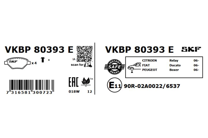 SKF Bremsbelagsatz, Scheibenbremse (VKBP 80393 E)