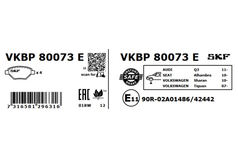 SKF Bremsbelagsatz, Scheibenbremse (VKBP 80073 E) SKF Bremsbelagsatz, Scheibenbremse (VKBP 80073 E)