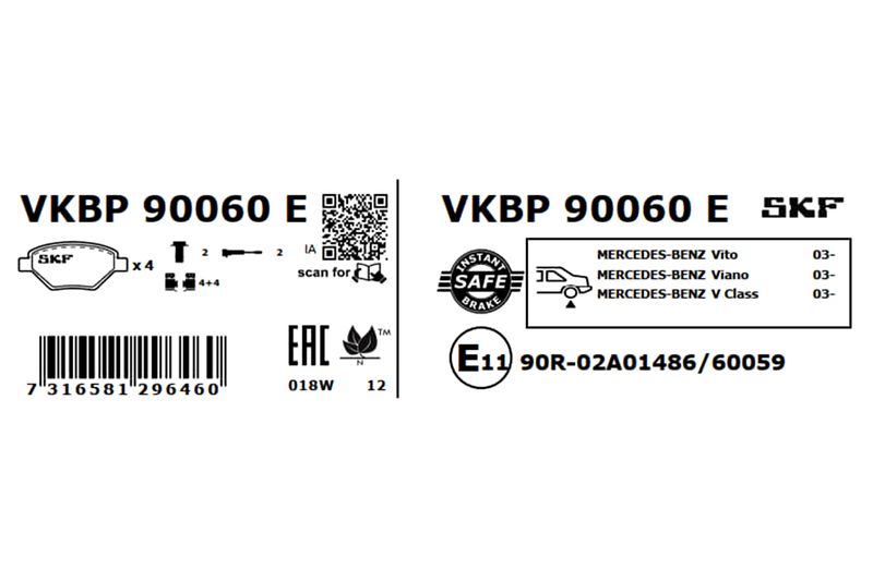 SKF Bremsbelagsatz, Scheibenbremse (VKBP 90060 E)
