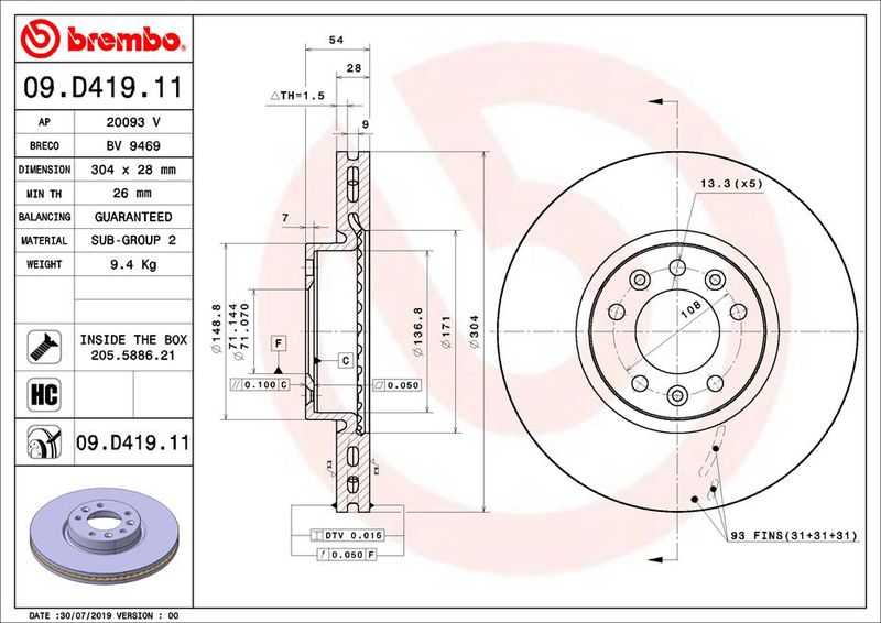 BREMBO Bremsscheibe (09.D419.11) BREMBO Bremsscheibe (09.D419.11)