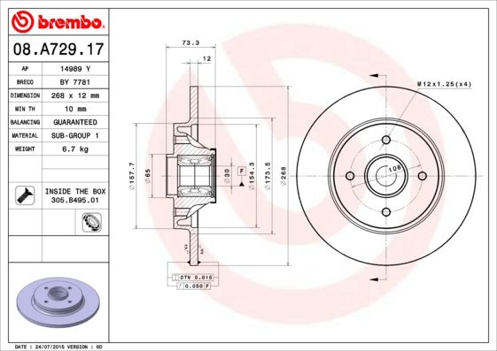 BREMBO Bremsscheibe (08.A729.17)