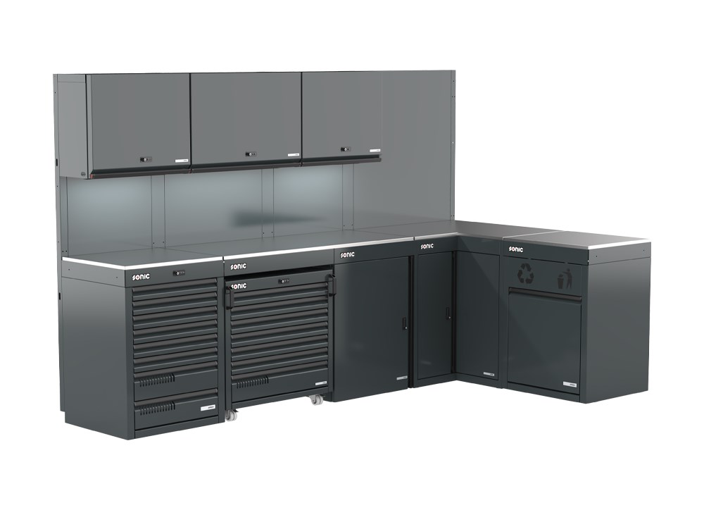 MSS+ Schrankwand hoch, Edelstahlarbeitsplatte MSS+ Schrankwand hoch, Edelstahlarbeitsplatte