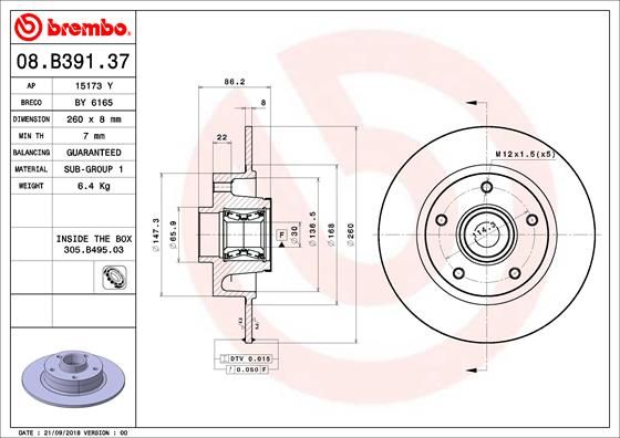 BREMBO Bremsscheibe (08.B391.37)