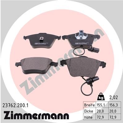 ZIMMERMANN Bremsbelagsatz, Scheibenbremse (23762.200.1)