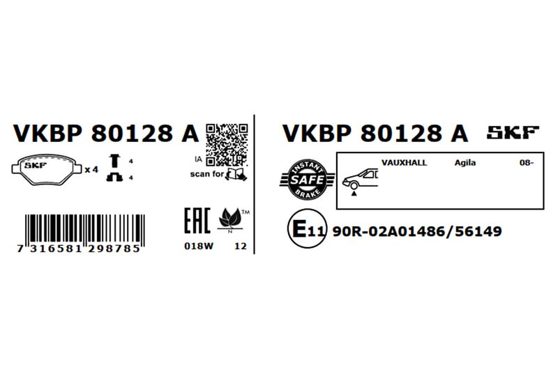 SKF Bremsbelagsatz, Scheibenbremse (VKBP 80128 A)