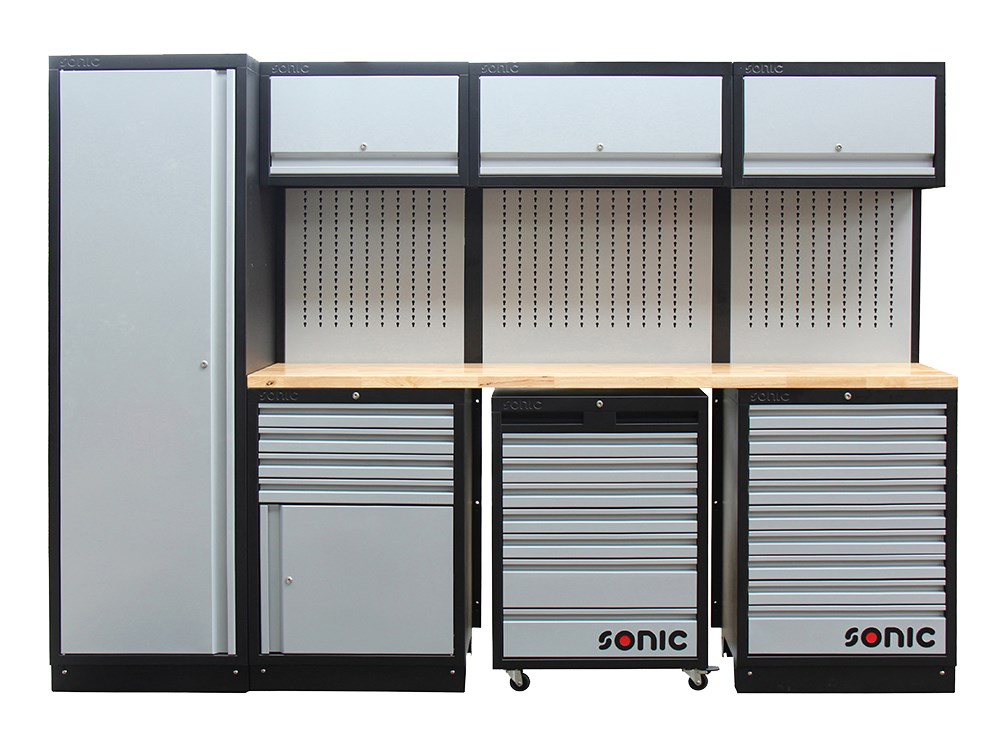 MSS 2803mm Schrankwand mit Holz-Arbeitsplatte