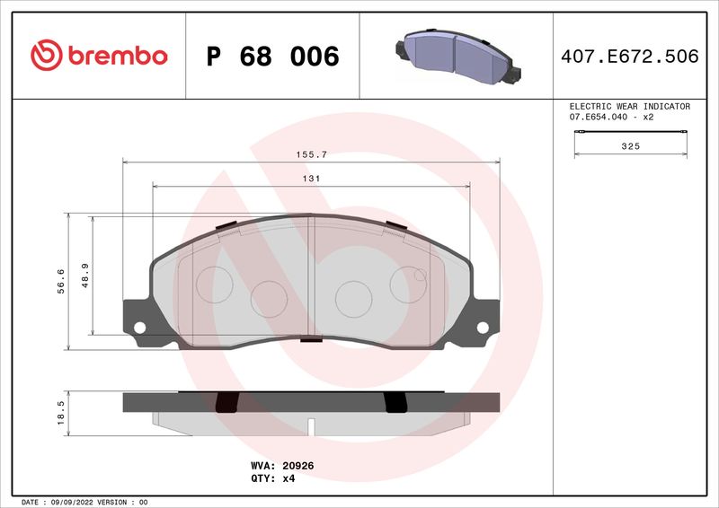 BREMBO Bremsbelagsatz, Scheibenbremse (P 68 006)