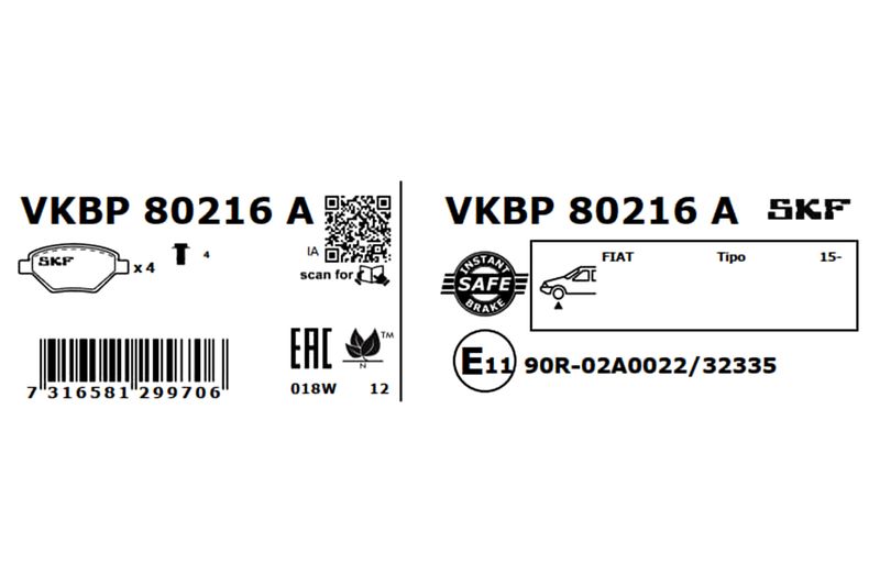 SKF Bremsbelagsatz, Scheibenbremse (VKBP 80216 A)