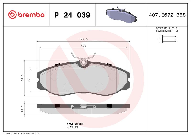 BREMBO Bremsbelagsatz, Scheibenbremse (P 24 039)