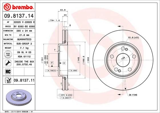 BREMBO Bremsscheibe (09.8137.14)