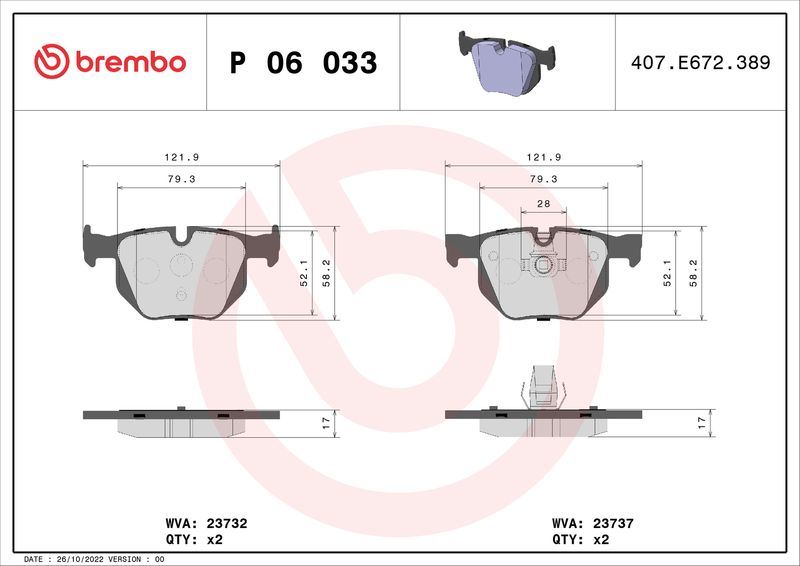 BREMBO Bremsbelagsatz, Scheibenbremse (P 06 033)