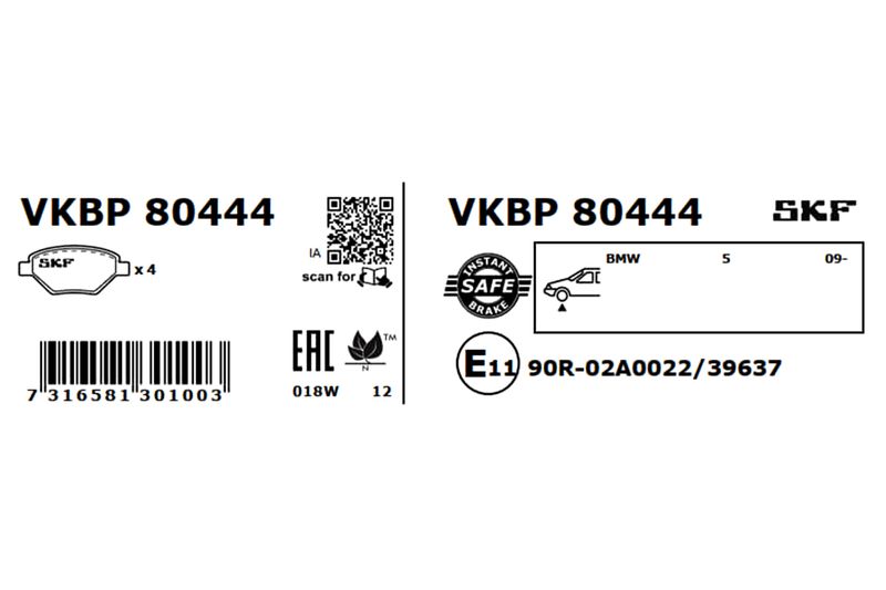 SKF Bremsbelagsatz, Scheibenbremse (VKBP 80444) SKF Bremsbelagsatz, Scheibenbremse (VKBP 80444)