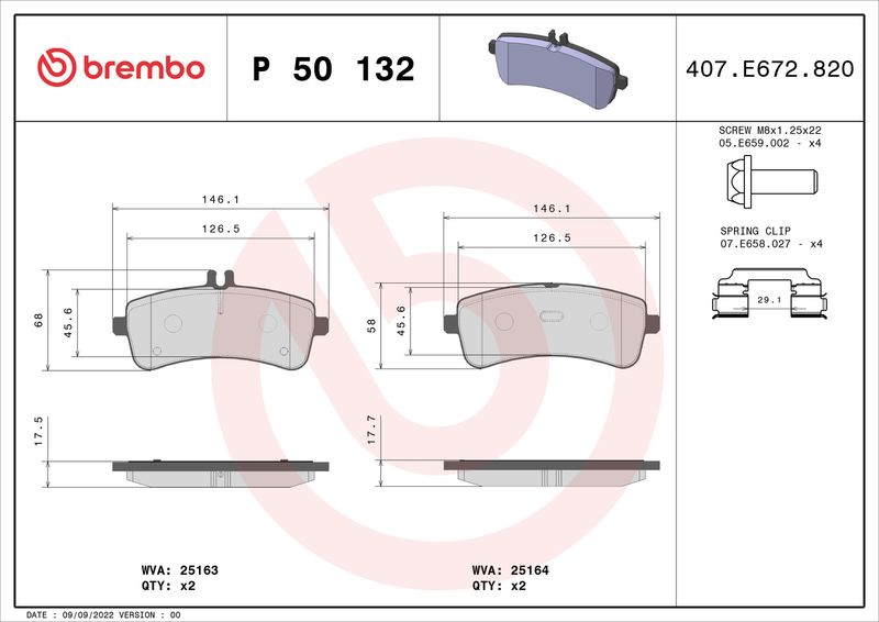 BREMBO Bremsbelagsatz, Scheibenbremse (P 50 132)