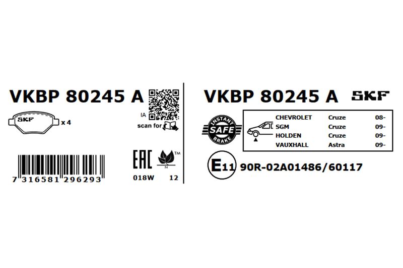 SKF Bremsbelagsatz, Scheibenbremse (VKBP 80245 A)