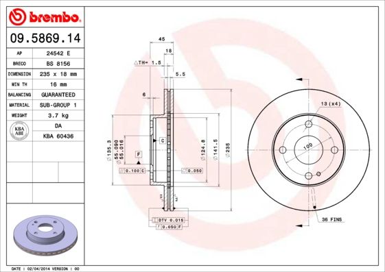 BREMBO Bremsscheibe (09.5869.14)