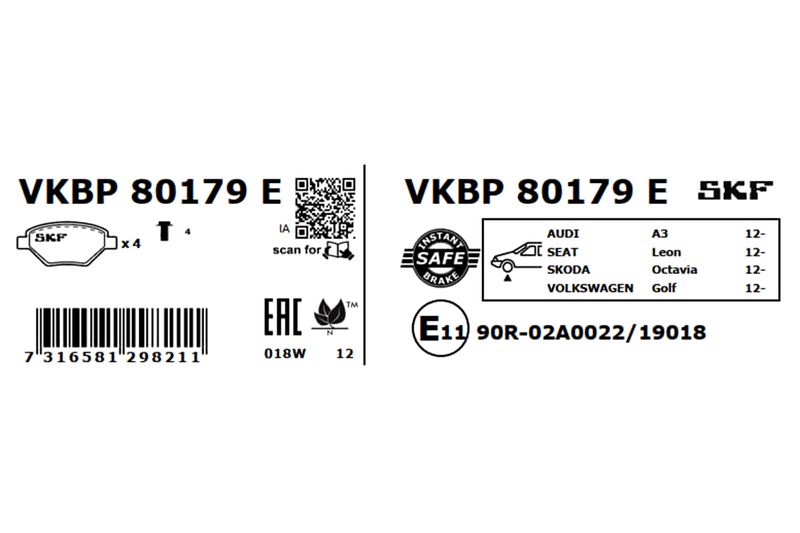 SKF Bremsbelagsatz, Scheibenbremse (VKBP 80179 E)