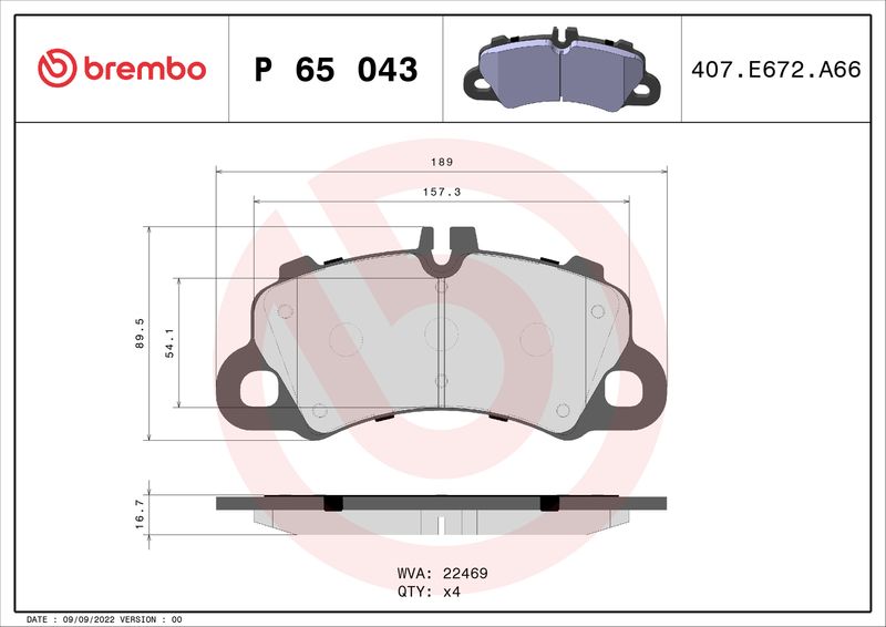 BREMBO Bremsbelagsatz, Scheibenbremse (P 65 043)