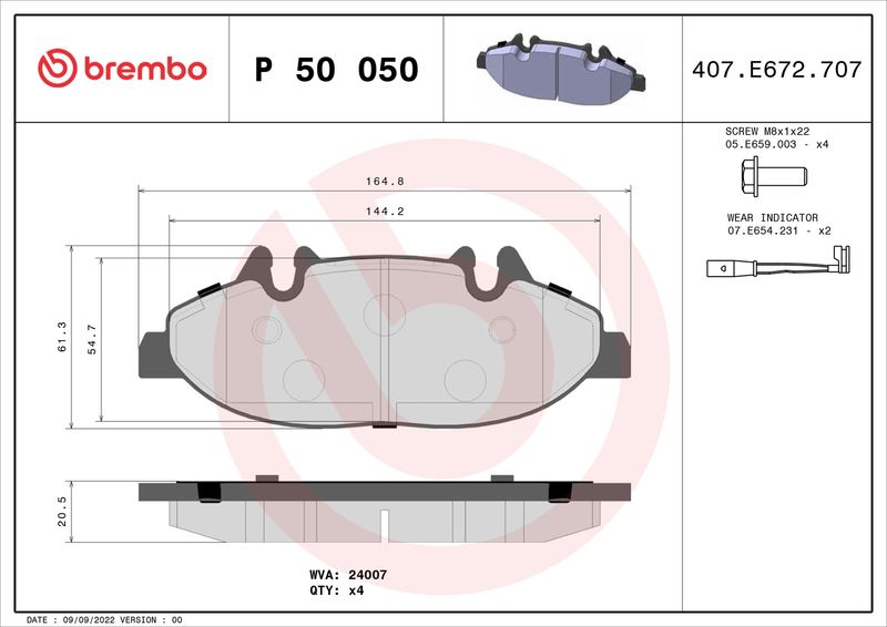 BREMBO Bremsbelagsatz, Scheibenbremse (P 50 050)