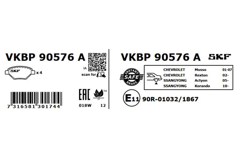 SKF Bremsbelagsatz, Scheibenbremse (VKBP 90576 A)