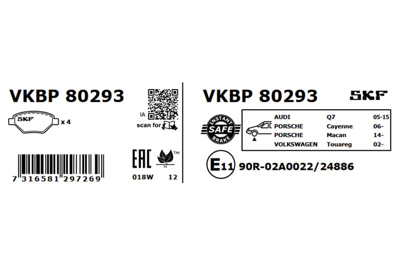SKF Bremsbelagsatz, Scheibenbremse (VKBP 80293)