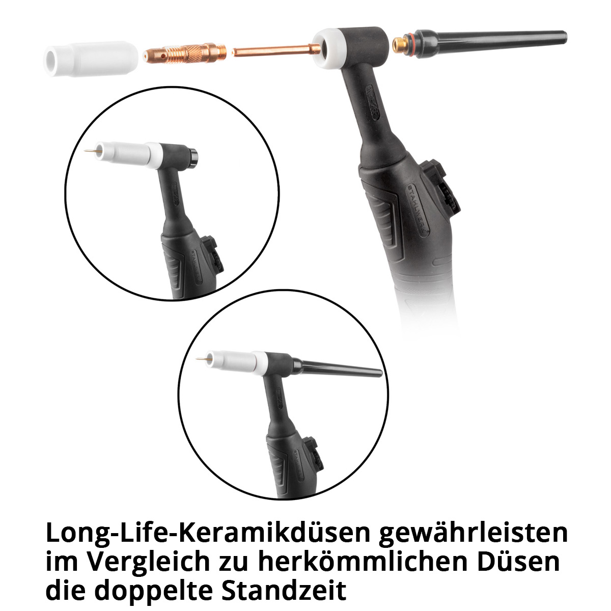 STAHLWERK WP-26 Premium WIG Verschleißteile-Set 26-teiliges Schweißzubehör mit Long-Life-Keramikdüsen, Spannhülsen, Spannhülsengehäusen und Brennerkappen für WP | SR 17, 18, 26 WIG Schweißbrenner