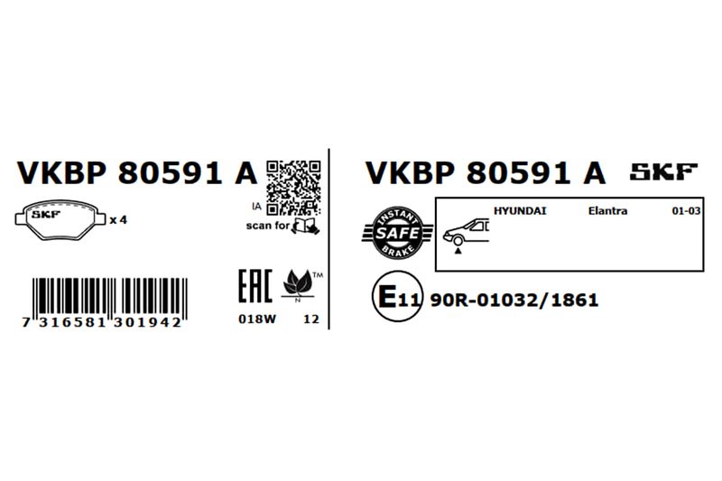 SKF Bremsbelagsatz, Scheibenbremse (VKBP 80591 A)