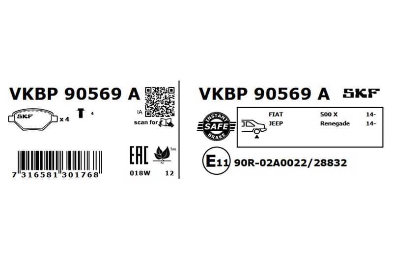 SKF Bremsbelagsatz, Scheibenbremse (VKBP 90569 A)