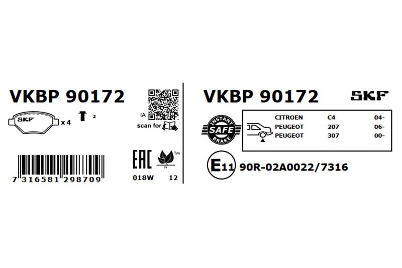 SKF Bremsbelagsatz, Scheibenbremse (VKBP 90172)