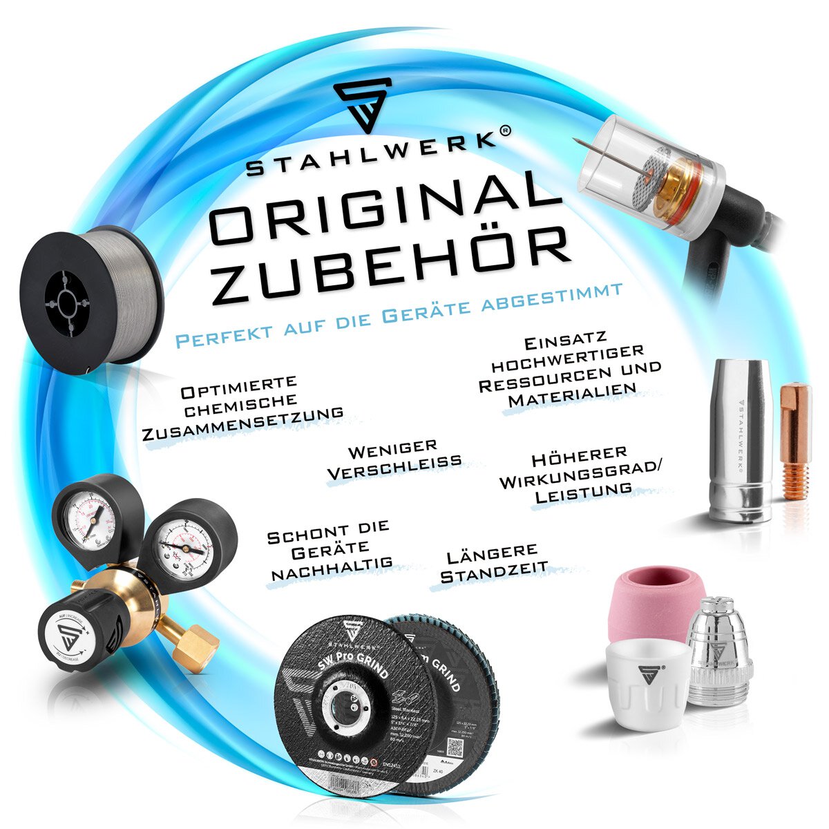 STAHLWERK WP-26 Premium WIG Verschleißteile-Set 26-teiliges Schweißzubehör mit Long-Life-Keramikdüsen, Spannhülsen, Spannhülsengehäusen und Brennerkappen für WP | SR 17, 18, 26 WIG Schweißbrenner