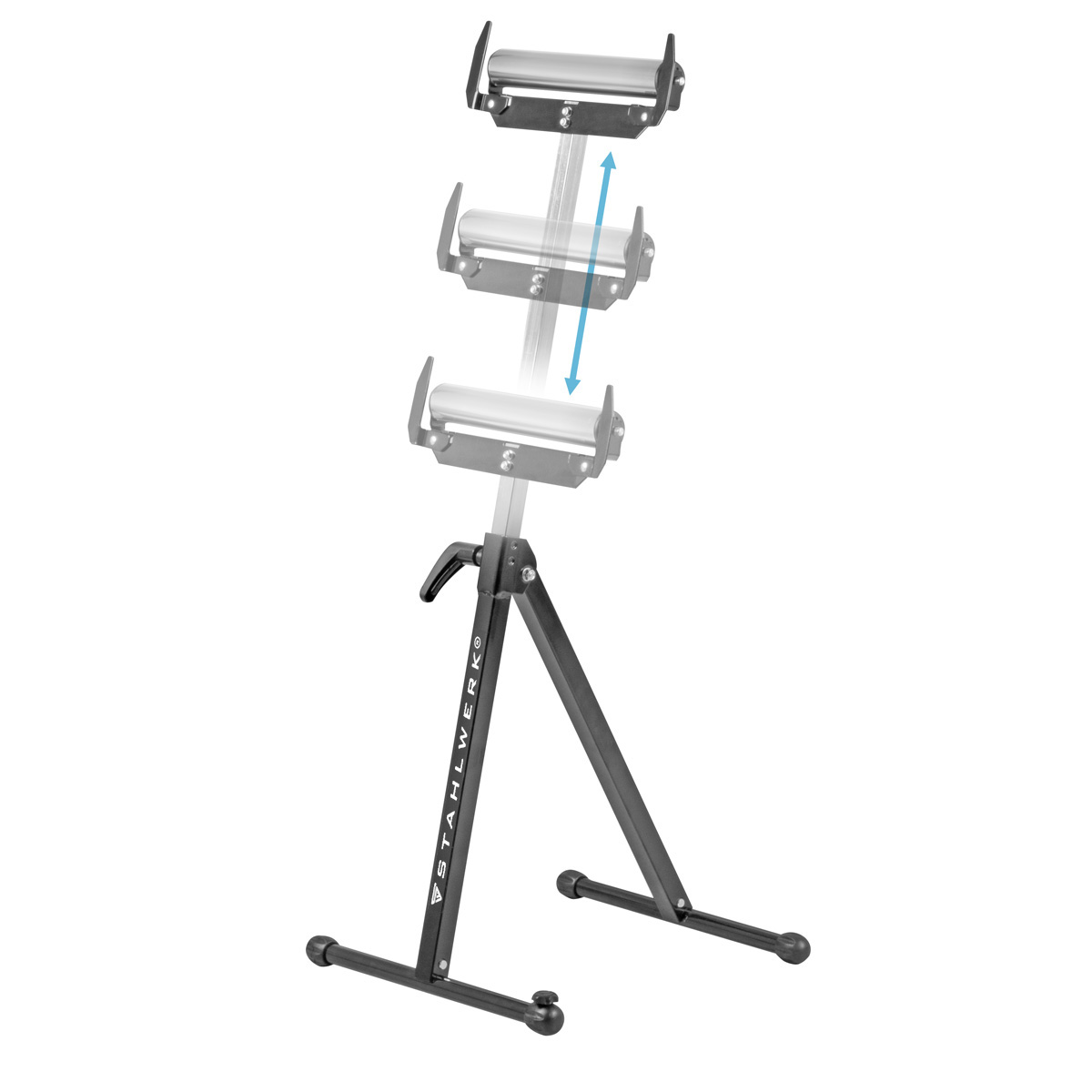 STAHLWERK Rollenbock RB-110 ST Arbeitsbock | Klappbock höhenverstellbar von 720 bis 1.100 mm mit 60 kg Tragkraft und Rollenauflage