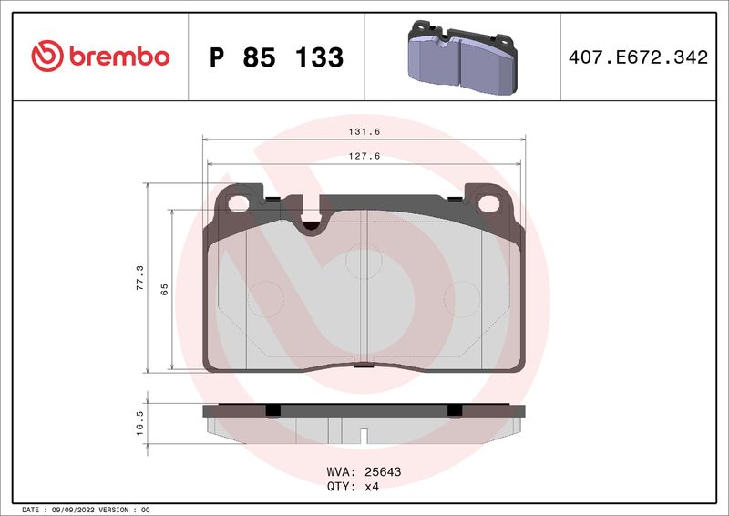 BREMBO Bremsbelagsatz, Scheibenbremse (P 85 133)