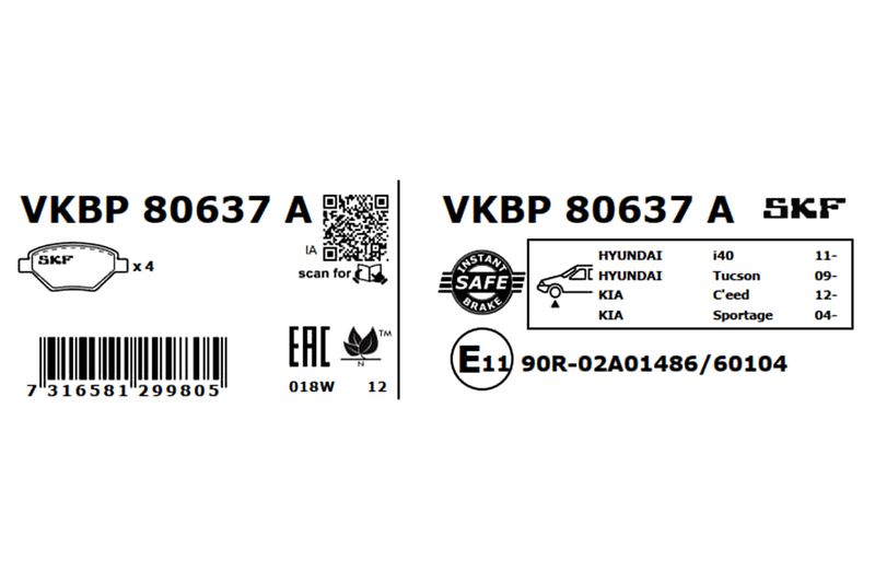 SKF Bremsbelagsatz, Scheibenbremse (VKBP 80637 A)