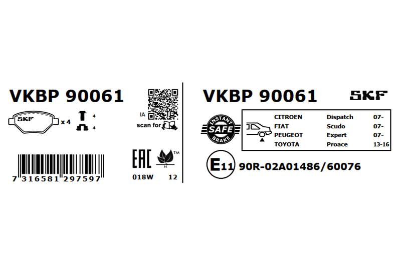 SKF Bremsbelagsatz, Scheibenbremse (VKBP 90061)