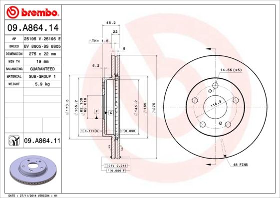 BREMBO Bremsscheibe (09.A864.11)