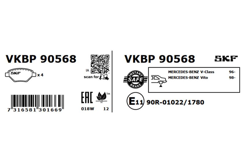 SKF Bremsbelagsatz, Scheibenbremse (VKBP 90568)