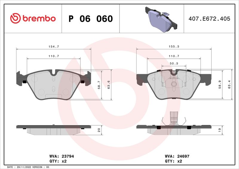 BREMBO Bremsbelagsatz, Scheibenbremse (P 06 060)