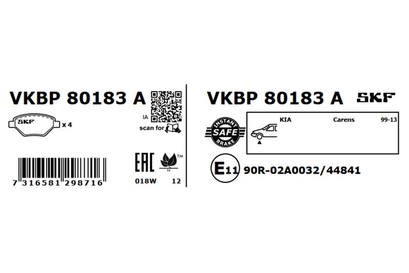 SKF Bremsbelagsatz, Scheibenbremse (VKBP 80183 A)
