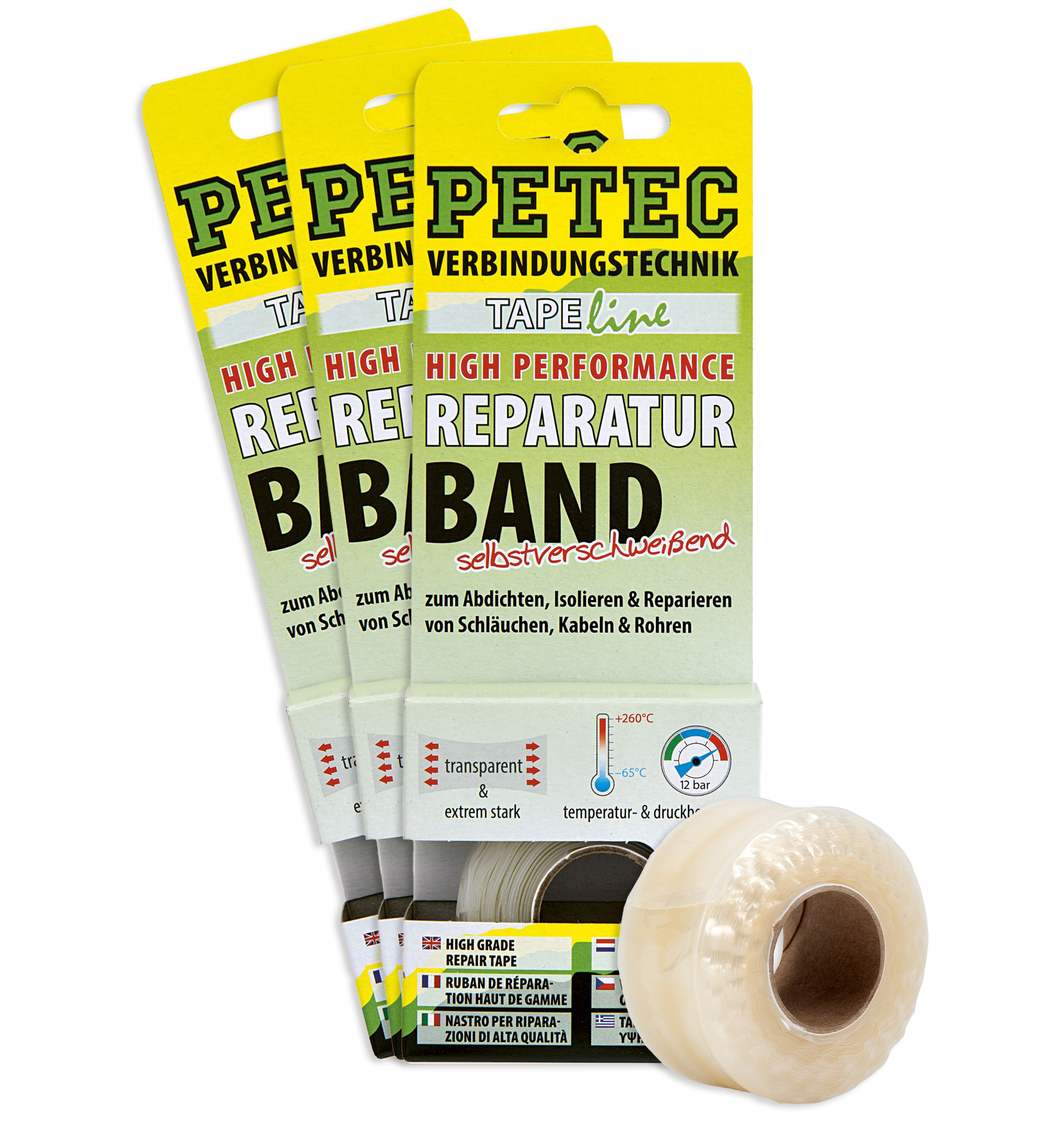 3er-Bundle: PETEC Reparaturband transparent 25mm x 0,5mm x 3m